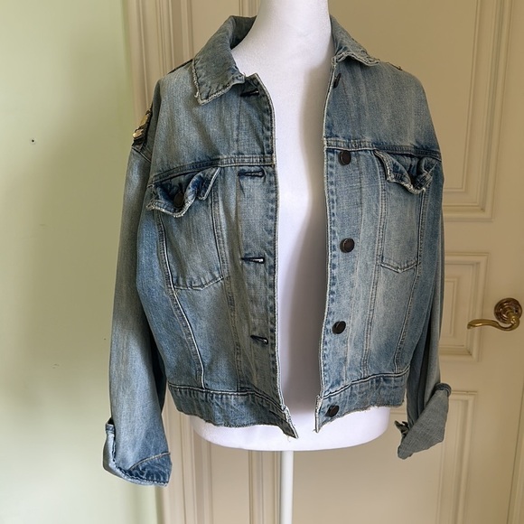 Free People Sequin Glam Denim Jacket in Indigo Blue Size Small - Picture 9 of 14